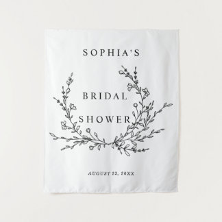 Minimalist Floral Line Art Bridal Shower Tapestry