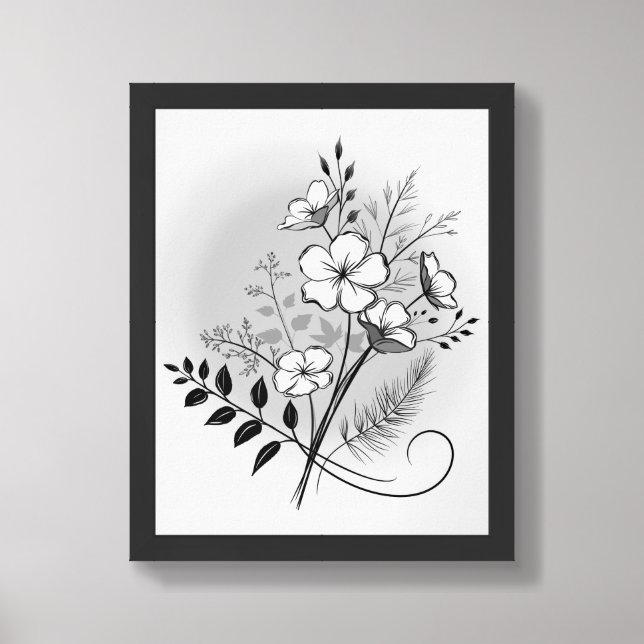 Minimalist Floral Line Art Framed Poster Print (Framed Front)
