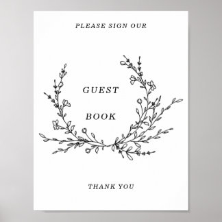 Minimalist Floral Line Art Guest Book Sign