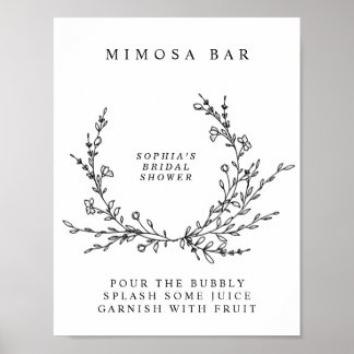 Minimalist Floral Line Art Mimosa Bar Sign  Poster