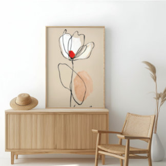 Minimalist Floral Line Art Neutral Abstract Flower Canvas Print