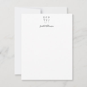 Minimalist Floral Line Art Personalized Name Note Card