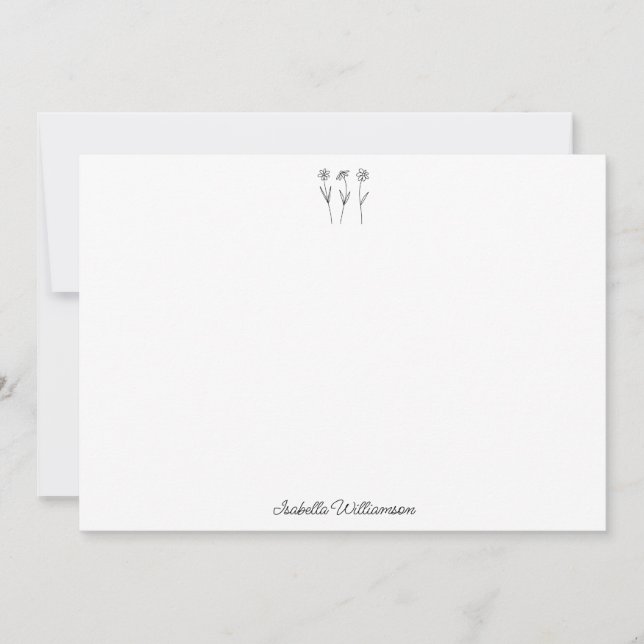 Minimalist Floral Line Art Personalized Simple Thank You Card (Front)