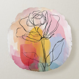 Minimalist Floral Line Art Round Throw Pillow