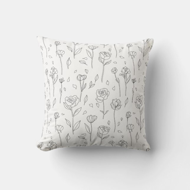 Minimalist Floral Line Art Throw Pillow (Front)