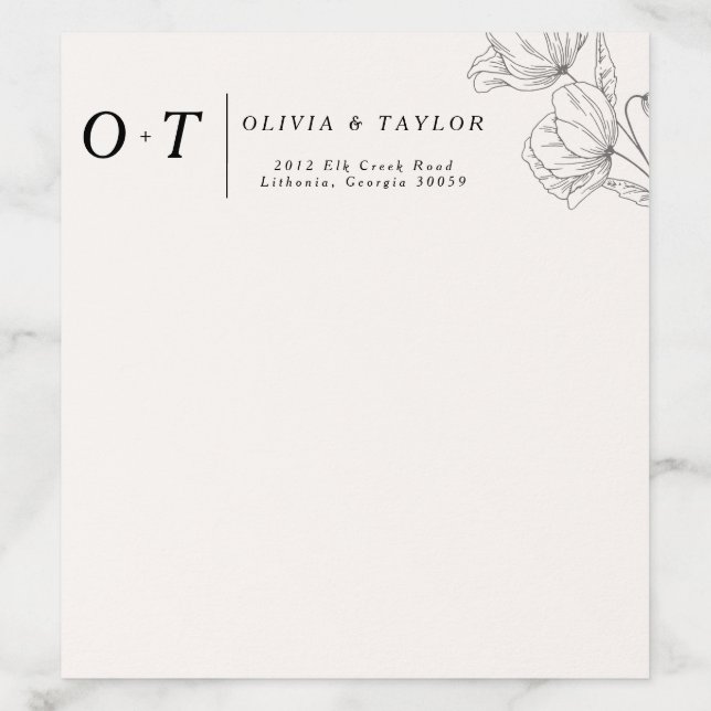 Minimalist Floral Line Art Wedding A7  Envelope Liner (Design)