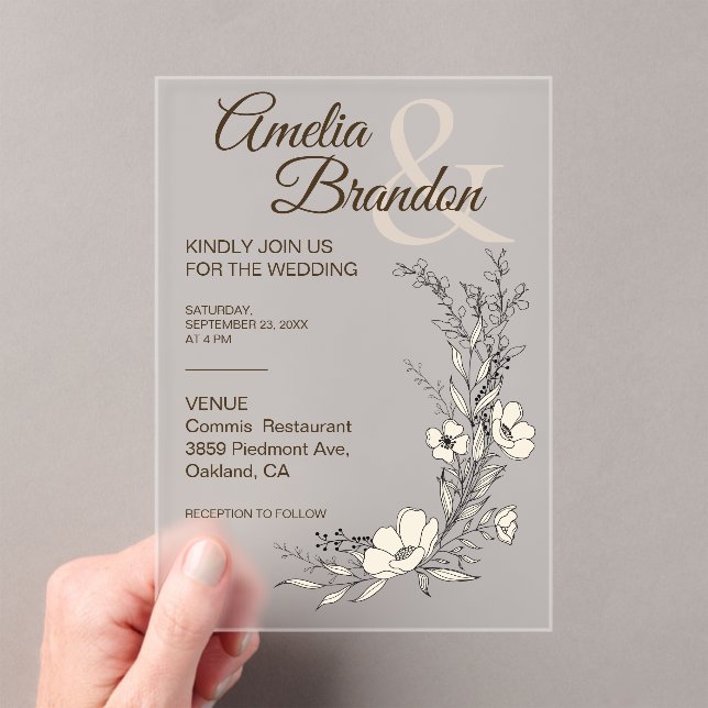 Minimalist Floral Line Art Wedding Acrylic Invitations (Insitu (Handheld))