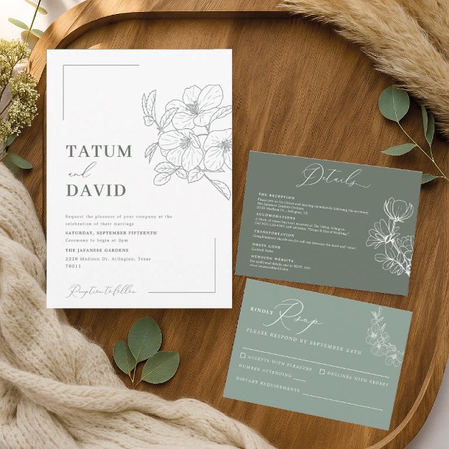 Minimalist Floral Line Art Wedding Invitation (Creator Uploaded)