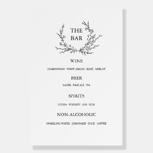 Minimalist Floral Line Art Wedding Open Bar Menu Foam Board