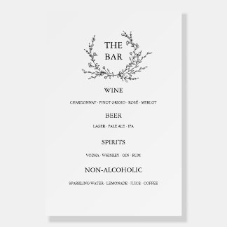Minimalist Floral Line Art Wedding Open Bar Menu Foam Board