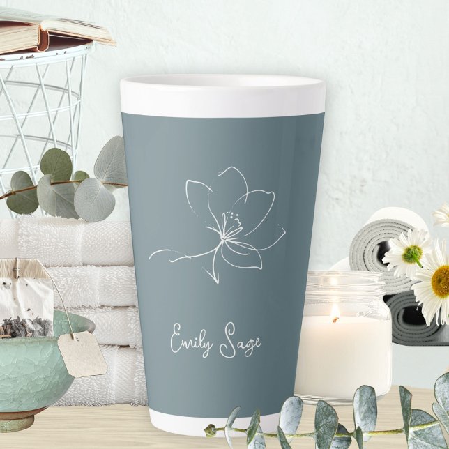 Minimalist Floral Line Art Zen Ivory Coastal Blue Latte Mug (Minimalist Floral Line Art Zen Ivory Coastal Blue Latte Mug ©Susanne Sachers - Sunny Wanderlust 🌞✈️)