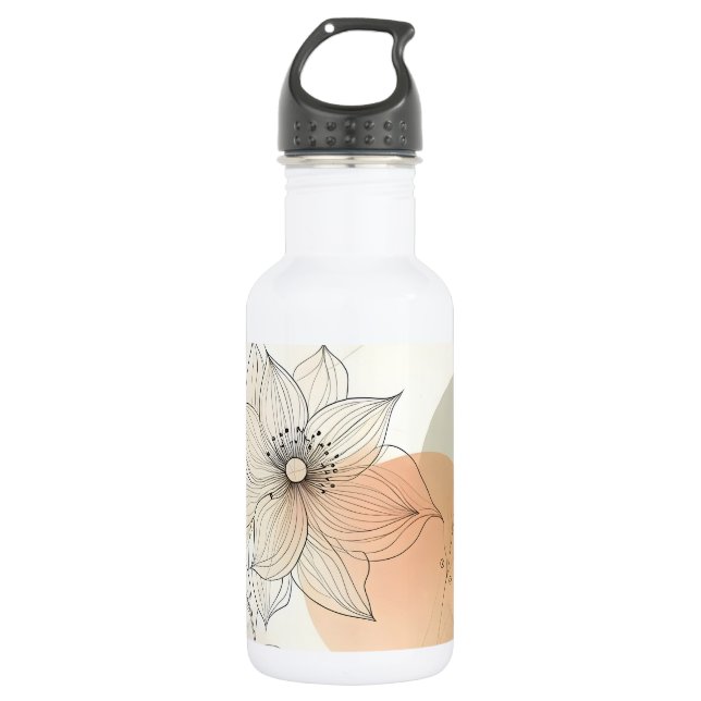 Minimalist Floral Line Neutral Tones Water Bottle (Front)