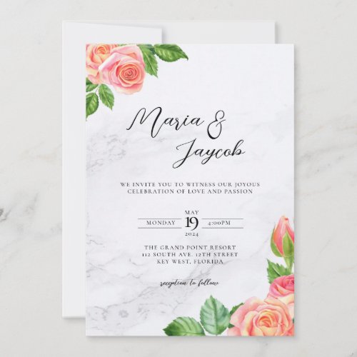 Minimalist Floral Marble Wedding Invitation