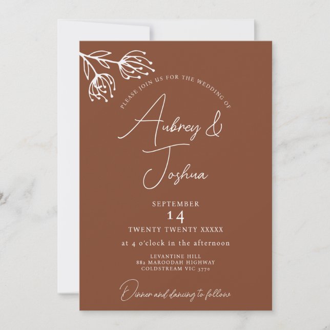 Minimalist Floral Modern Terracotta Wedding Invitation (Front)