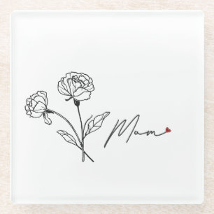 Minimalist Floral Mom Coaster With Heart