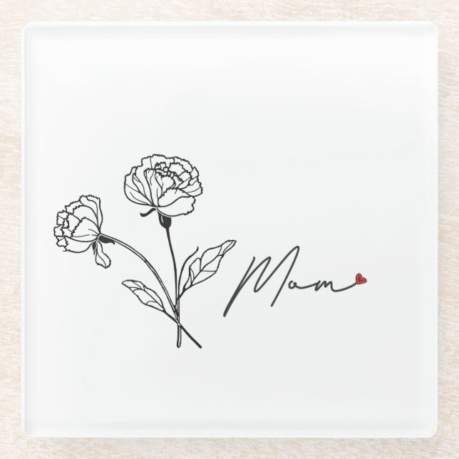 Minimalist Floral Mom Coaster With Heart (Front)