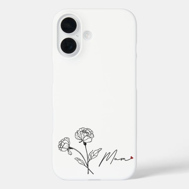 Minimalist Floral Mom Gift With Heart Case-Mate iPhone Case (Back)