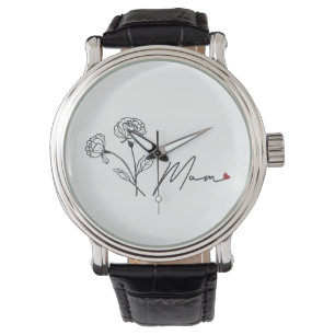 Minimalist Floral Mom gift With Heart Watch