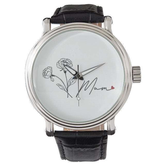 Minimalist Floral Mom gift With Heart Watch (Front)
