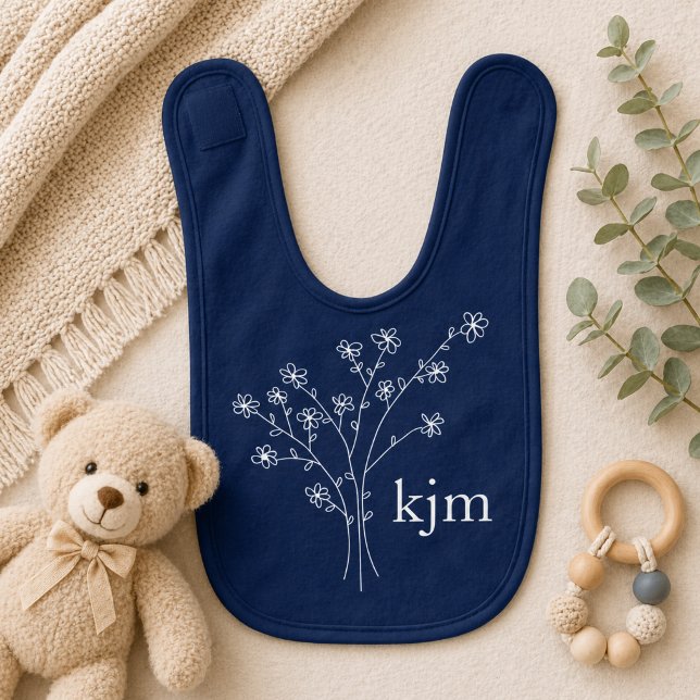 Minimalist Floral Monogram Baby Bib (Creator Uploaded)