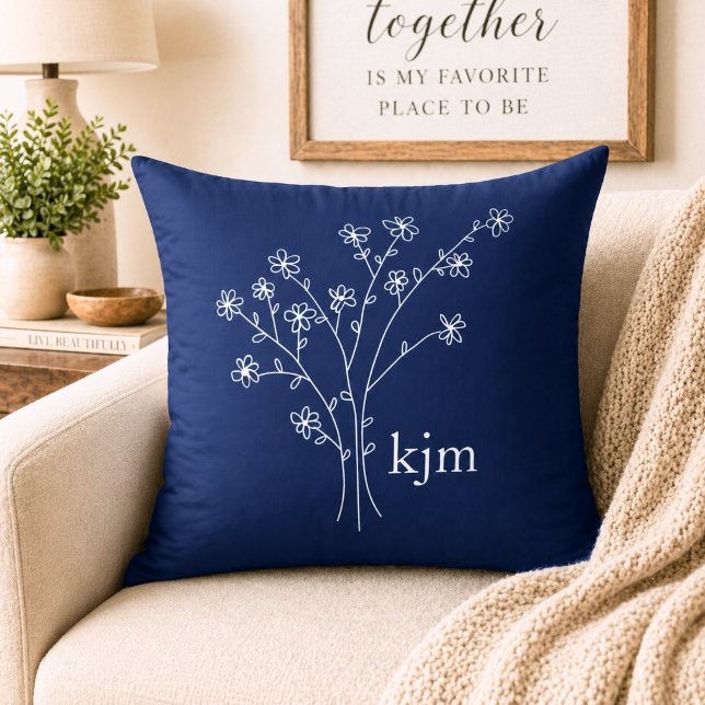 Minimalist Floral Monogram Throw Pillow (Creator Uploaded)