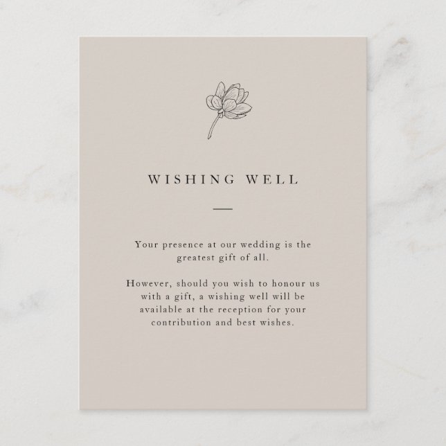 Minimalist Floral Neutral Wishing Well  Enclosure Card (Front)