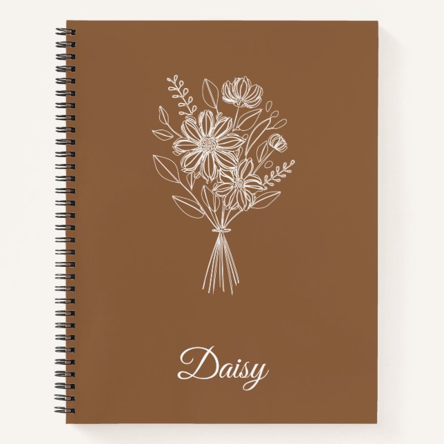 Minimalist Floral Notebook – Personalized Name  (Front)