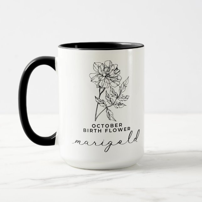 Minimalist Floral October Birthday Gift Monogram  Mug (Left)