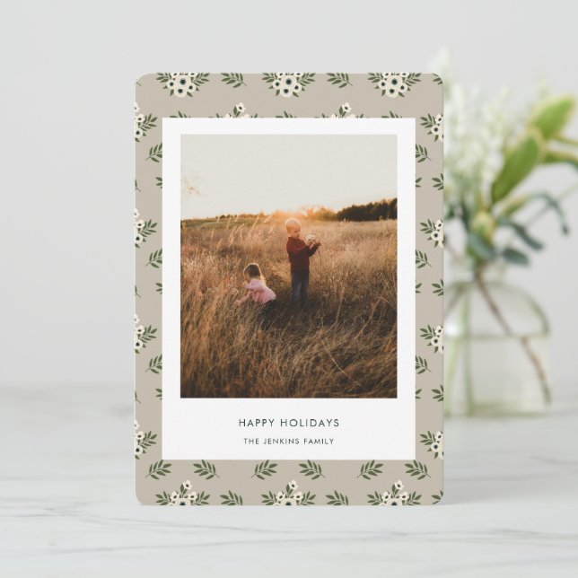 Minimalist Floral Pattern Frame Christmas Card (Standing Front)