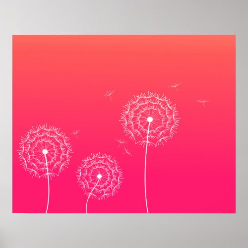 Minimalist Floral Pink White Dandelion Flower  Poster