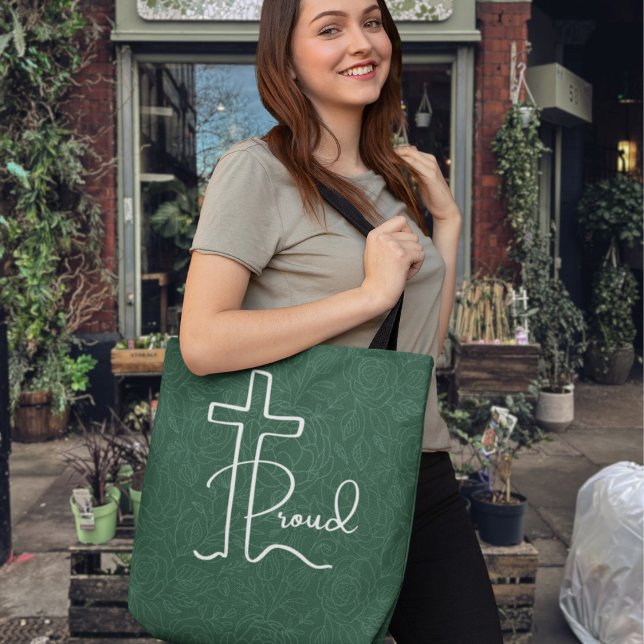 Minimalist Floral Proud Christian Cross Line Art  Tote Bag (Creator Uploaded)