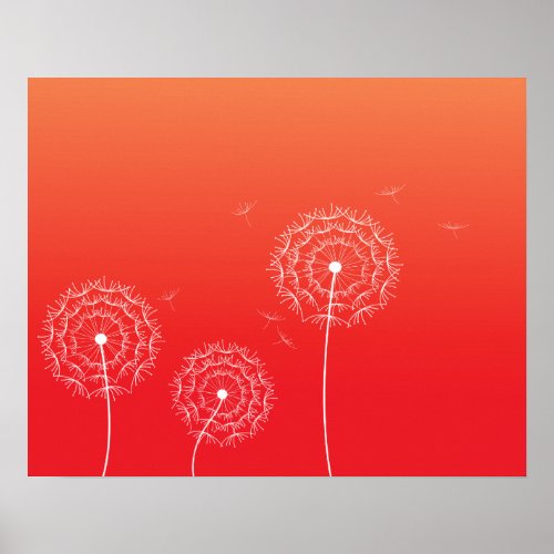 Minimalist Floral Red White Dandelion Flower  Poster