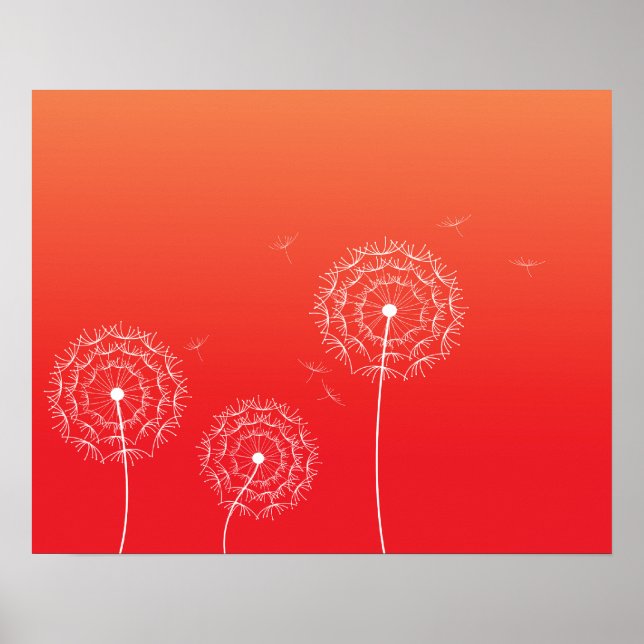 Minimalist Floral Red White Dandelion Flower  Poster (Front)