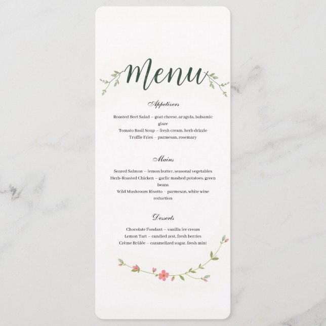 Minimalist Floral Restaurant Or Wedding Menu (Front)