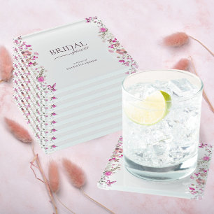 Minimalist Floral Ruby Rose Bridal Shower Glass Coaster