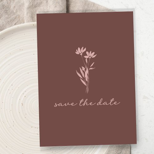 Minimalist Floral Script Rustic Brown Photo Save The Date