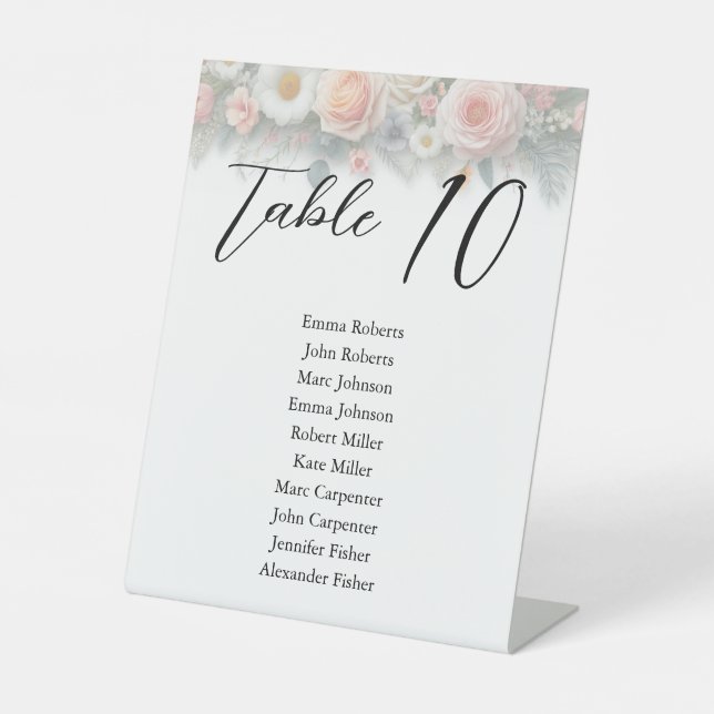 Minimalist Floral Script Wedding Seating Plan Pedestal Sign (Front)