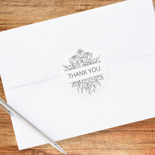 Minimalist Floral Thank You Classic Round Sticker