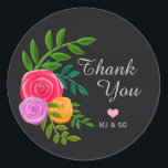 Minimalist Floral Thank You Custom Classic Round Sticker<br><div class="desc">Simple elegant floral bouquet on chalkboard thank you stickers.</div>