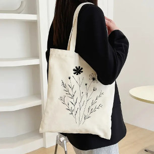 Minimalist Floral Tote Bag Gift for Mom or Student