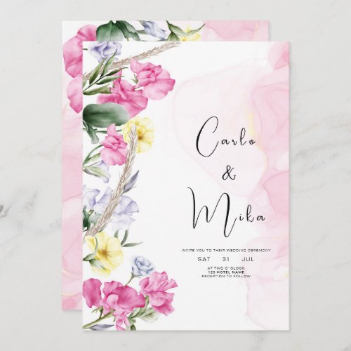 Minimalist Floral Water Color Wedding Invitation