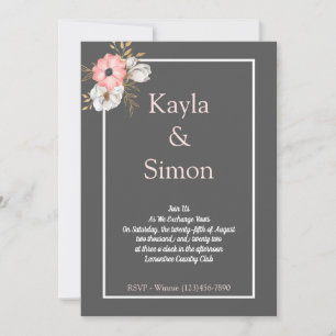 Minimalist Floral Watercolor Gray Wedding  Invitation