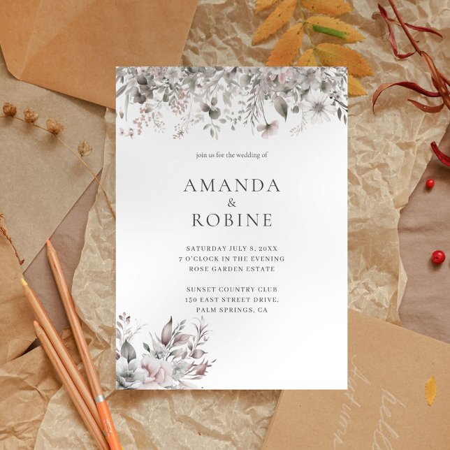 Minimalist Floral Watercolor Wedding Invitation (Creator Uploaded)
