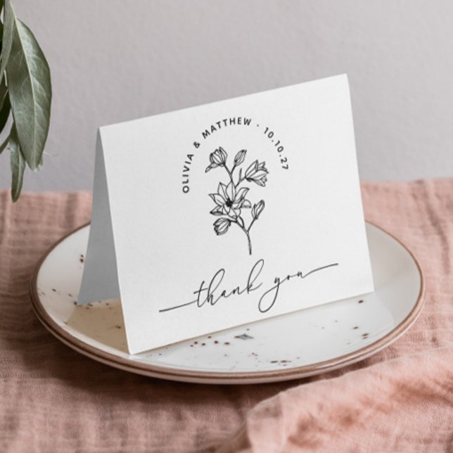 Minimalist Floral Wedding | Black & White Elegant Thank You Card (Creator Uploaded)