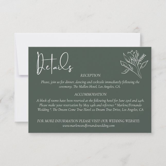 Minimalist Floral Wedding Details Card (Front)