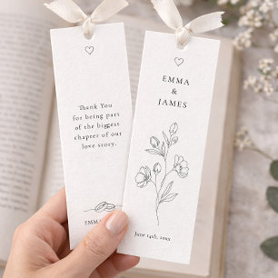 Minimalist Floral Wedding Favor Bookmark Keepsake