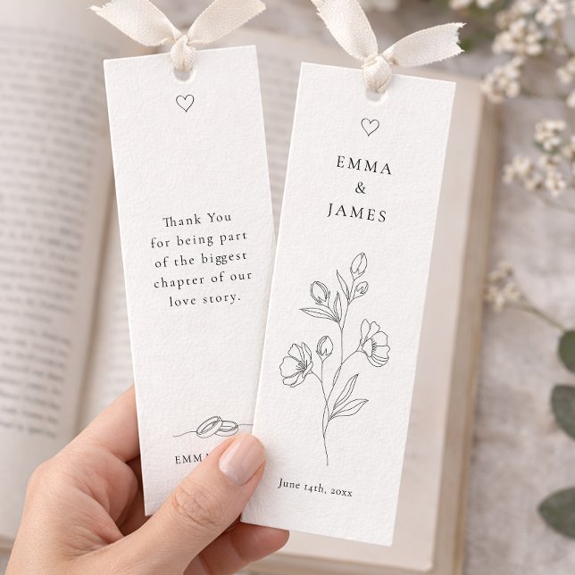 Minimalist Floral Wedding Favor Bookmark Keepsake (Chic Wedding Favor Minimalist Bookmark)