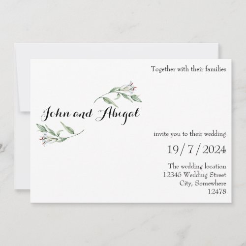 Minimalist floral wedding invitation