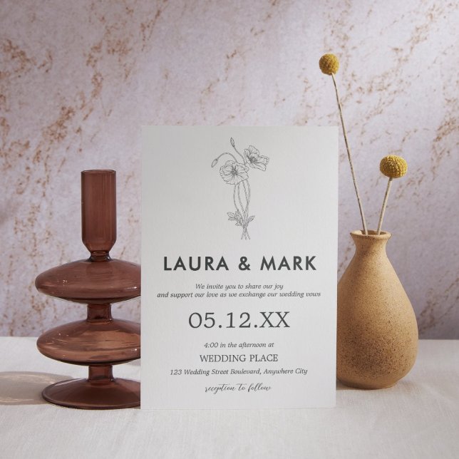 Minimalist Floral Wedding Invitation (Minimalist Floral Modern Wedding Invitation)