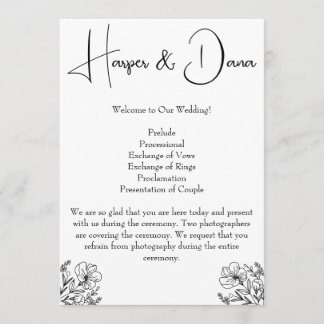 Minimalist Floral Wedding Program